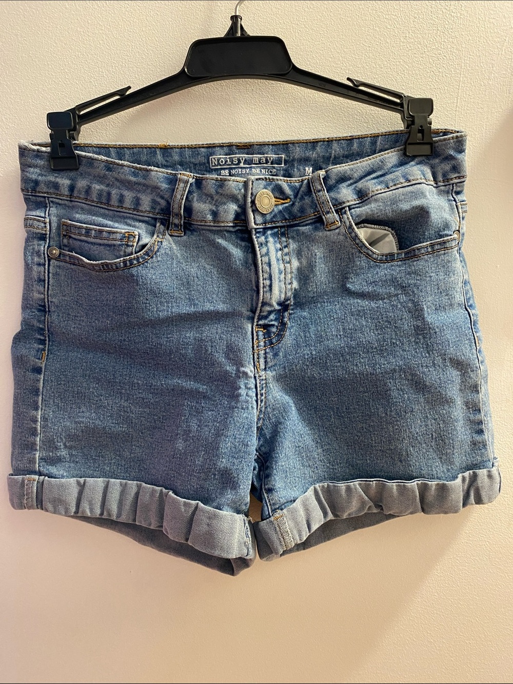 Noisy May Medium Blue Denim Rolled Hem Women's Shorts
